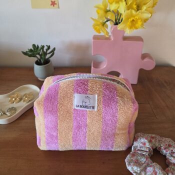 Trousse éponge bambou rayure rose et orange